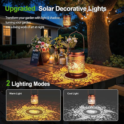 KOOPER 2 Pack Solar Lanterns Outdoor Waterproof Mothers Day Gifts for Women Mom Grandma, Metal Hummingbird Hanging Solar Lantern Outdoor, 2 Modes Outdoor Decoration for Yard, Patio, Garden, Porch