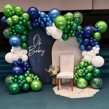 Blue and Green Balloons, 60Pcs 12Inch Metallic Navy Blue Metallic Light Green Confetti Balloons for Dinosaur Graduation Baby Shower Birthday Party Decorations
