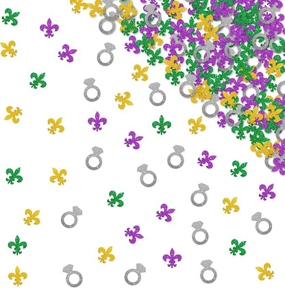 120pcs Mardi Gras Bachelorette Confetti, NOLA Bachelorette Party Decoration, Diamond Ring Paper Scatter, Silver Glitter Carnival Masquerade Table Decor, Bridal Shower Party Supplies
