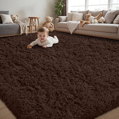 8x10 Area Rug for Living Room:Ultra Soft Fluffy Shag Brown Rugs,Large Fuzzy Plush Indoor Non Slip Carpet Washable Rug for Bedroom Kids Nursery Office Dorm Modern Decor(Brown 8'x10')