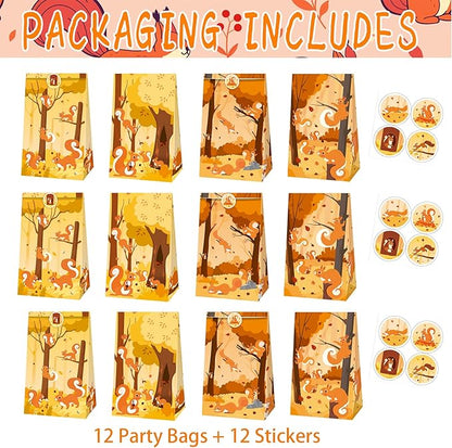 MMBDAMAI 12 Pcs Squirrel Party Bags with 12 Pcs Squirrel Stickers, Squirrel Party Decorations Cute Animal Squirrel Candy Chocolate Goodie Treat Gift Bags for Squirrel Birthday Party Supplies