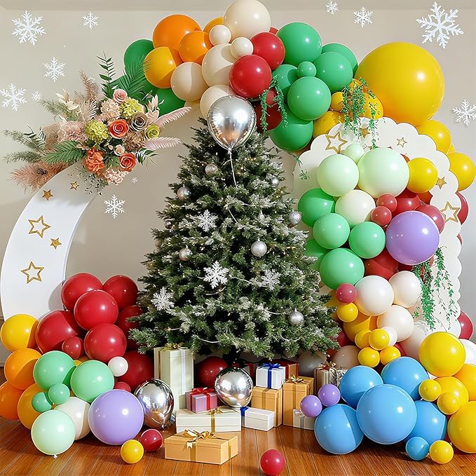 Colorful Balloons Arch Kit, 127pcs Different Size Rainbow Balloons Arch, Globos De Colores for Carnival Xmas Graduation Baby Shower Birthday Party Decorations