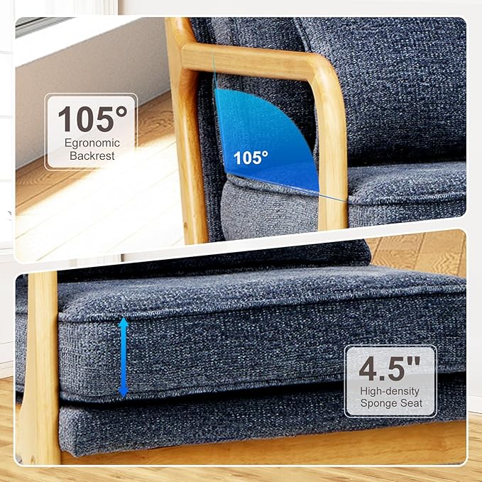MALOL Accent Chair Set of 2 with Solid Wood Frame, Mid-Century Relaxing Armchair Lumbar Pillow& Soft Cushion, Reading Leisure Chair for Living Room, Bedroom, Waiting Room-Blue