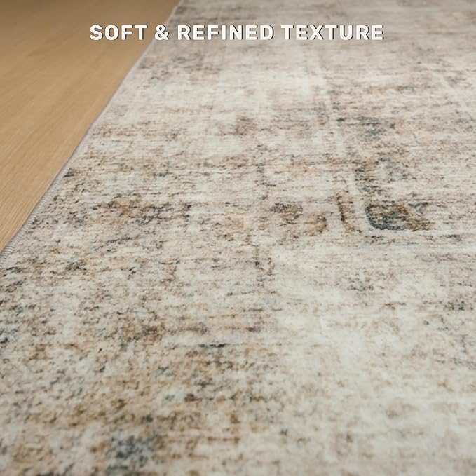 Vintage 2x5 Taupe Runner Rugs for Indoor Entryway, Washable Farmhouse Kitchen Rugs with Rubber Backing, Entryway Indoor Runner for Bathroom, Home Office Floor Rug, Non-Slip Stain & Fade Resistant