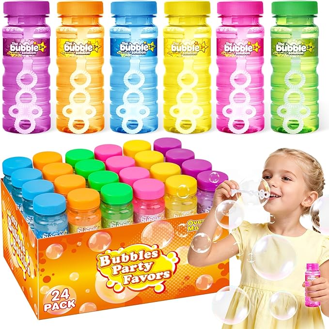 AuroTops 24 PCS Bubble Bottles with Wand Assortment for Kids,Bubble Solution Summer Toys for Kids Bubbles Party Favors,Birthday Party Supplies,Blow Bubbles in Bulk,Indoor & Outdoor Activities,6 Colors