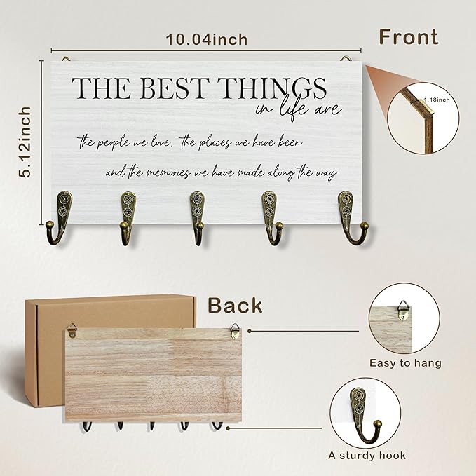Family Sign Key Holder for Wall 10"x5.12", Family Gifts Key Hanger Wall Mount, The Best Things in Life are The People We Love Wooden Hanging Keys Holder Decor for Entryway Front Door（5 Hooks）