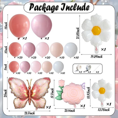 Spring Butterfly Birthday Party Decorations, 154Pcs Daisy Flower Pink Purple Balloons Arch Garland Kit with Butterfly Foil Balloons for Baby Shower Garden Tea Party Wedding Supplies