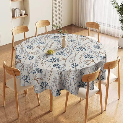 Abstract Geometry Leaf Tablecloth, Thanksgiving Autumn Harvest Fall Watercolor Blue Yellow Leaves Table Cover for Party Picnic Dinner Decor 50x50 Inch Round