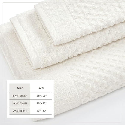 Great Bay Home Bath Towels - 100% Cotton 6 Piece Bath Sheet Set - Diamond Waffle Weave - Absorbent, Durable, Quick-Dry Towels for Bathroom (Ivory)