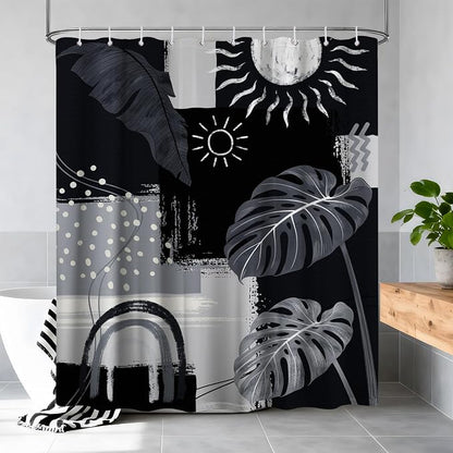 Small Stall Narrow Shower Curtain Black and Gray Stand Up Dark Black and Grey Abstract Shower Curtains for Rv Camper Bathroom Decor Sets, Waterproof Cloth Fabric with Hooks, 36 x 72 Inch