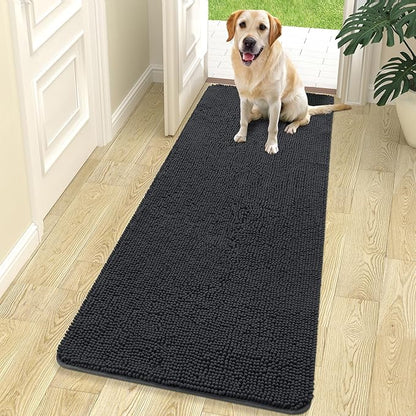 OLANLY Dog Door Mat for Muddy Paws 70x24, Absorbs Moisture and Dirt, Absorbent Non-Slip Washable Doormat, Quick Dry Chenille Mud Mat for Dogs, Entry Indoor Entryway Carpet for Inside Floor, Dark Grey