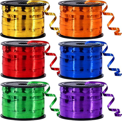 TONIFUL Curling Ribbon-6 Assorted Colors Balloon Curling Ribbons Set-600 Yards Balloon String for DIY Decor,Gift Wrapping,Ribbons and Bows for Christmas New Year Birthday Gifts Supplies(Shiny Rainbow)