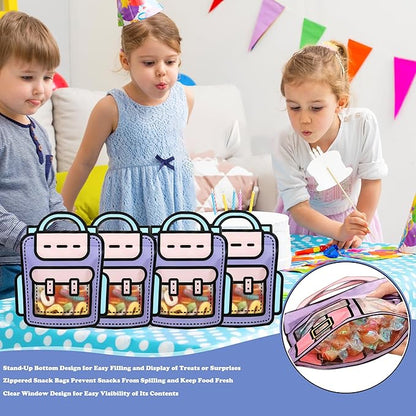 Muitcdo 30 PCS Purple Party Favor Bags for Kids, Children Goodie Bags with Stand-up Bottom, Grip Seal Bulk Gift Bag, Students Treat Bag, Cute Snack Candy Bags for Birthday, Back to School, Classroom