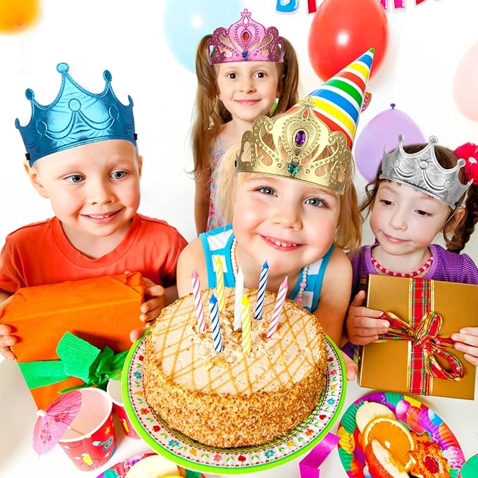 23/24 Packs Foam Princess Crowns and Tiaras, DIY Kit for Birthday Party Favors Hats with Crystal Diamond Sticker