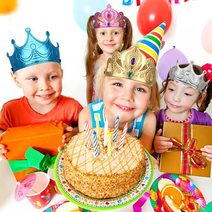 23/24 Packs Foam Princess Crowns and Tiaras, DIY Kit for Birthday Party Favors Hats with Crystal Diamond Sticker