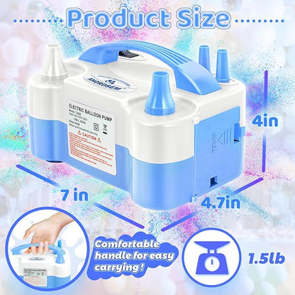 Anordsem Electric Balloon Air Pump: Polypropylene Plastic Case with Dual Nozzle - Quick Inflating for All Balloons at Home - Blower Machine Knotter/Ribbon for Parents Party DIY Decoration
