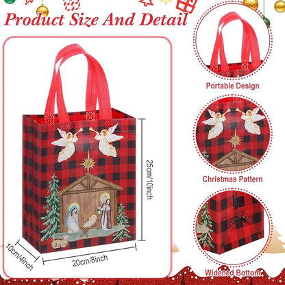 Wesnoy 24 Pcs Christmas Nativity Bags Bulk 10 x 8 x 4 Inch Christmas Jesus Non Woven Gift Bags with Handles Holy Night Religious Jesus Decoration Gift Packaging Reusable Christian Supplies for Xmas