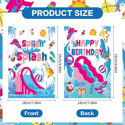 MOIZYNG 50Pcs Splish Splash Summer Birthday Gift Bags with Handles, Pink Splish Splash Happy Birthday Plastic Candy Treat Goodie Bags for Summer Pool Party Favors Supplies