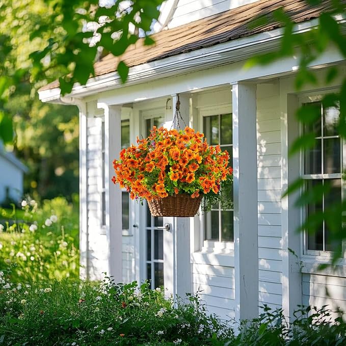 Artificial Fake Flowers for Outdoor Spring Decoration, 16 Bundles Faux Silk Colorful Daisy UV Resistant Realistic for Outside Porch Patio Home Yard Garden Planters Pots Window Box (Orange)