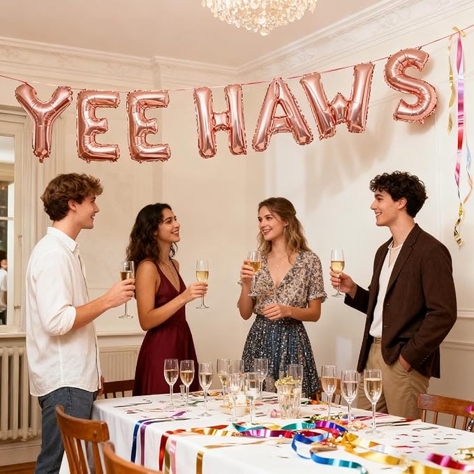 Yee haw Baches Rose Gold Balloons Bachelorette Party Decor, 16 Inch Letters Foil Mylar Balloon Banner Decor, Naughty Bachelorette Party Favors Bridal Shower or Wedding Party Supplies