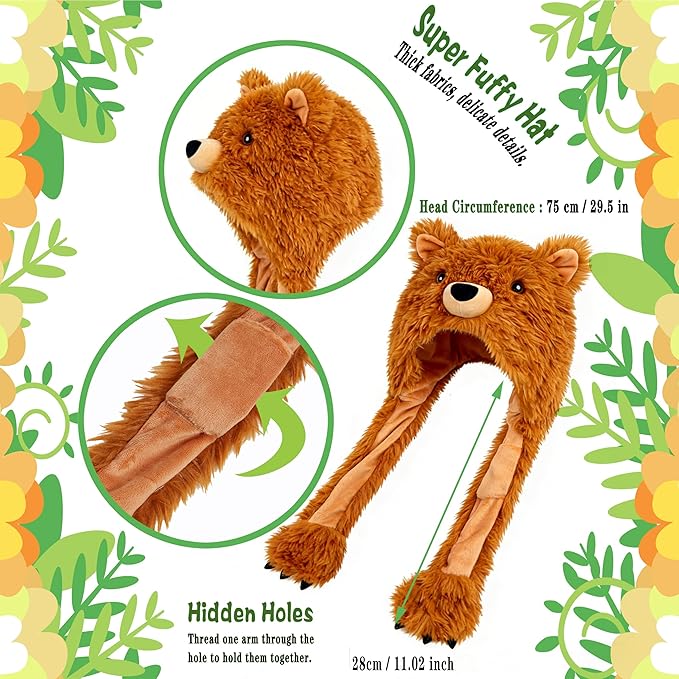 dressfan Plush Animal Hat with Ear Flaps,Novelty Christmas & Birthday Gifts for Adults & Children,One Size Fits All