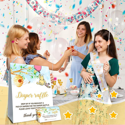 Winnie Baby Shower Decorations-Baby Shower Games-Baby Shwoer Party Decor-Diaper Raffle Baby Shower Table Sign Centerpieces-Baby Shower Games Pooh Birthday Supplies Party Decorations