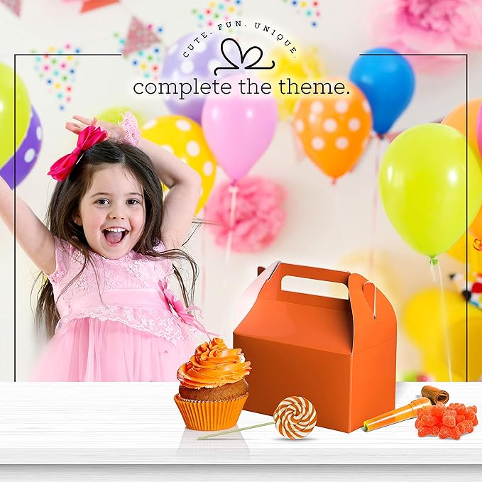 Hammont Candy Boxes Party Favors - 10 Pack Paper Gable Boxes & Party Treat Box for Goodies & Gifts - Halloween Treat Box - Trick or Treat or Any Themed Birthday Bag - 6.25" X 3.75" X 3.5" (Orange)