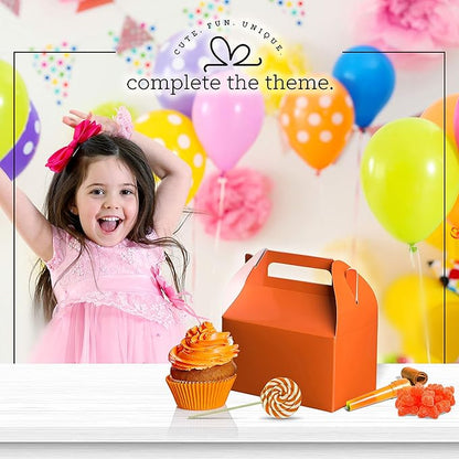 Hammont Candy Boxes Party Favors - 10 Pack Paper Gable Boxes & Party Treat Box for Goodies & Gifts - Halloween Treat Box - Trick or Treat or Any Themed Birthday Bag - 6.25" X 3.75" X 3.5" (Orange)
