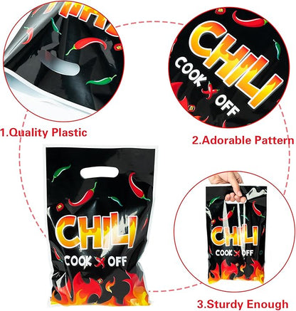 50Pcs Chili Fire Party Favor Bag - Cook Off Contest Plastic Waterproof Goodie Bag Chili Pepper Flame Contest Tasting Competition Cinco De Mayo Mexican Fiesta Birthday Party Festival Supplies