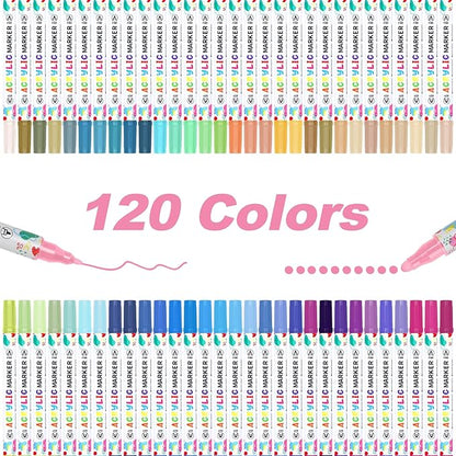 KEMYR 120 Colors Acrylic Paint Pens, Dual Tip Acrylic Paint Markers for Paper, Wood, Canvas, Stone, Rock Painting, Glass, Fabric, DIY, Ceramic, Art Supplies for Adults Drawing (Dot + Fine)