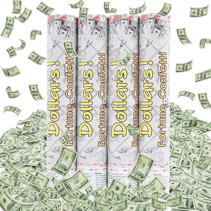 Confetti Cannon Creative Small Size Dollar Bill Confetti Poppers Suitable for Business Signing, Opening Activities, Promotion and Salary Increase Celebration, Holiday or Birthday Party (Pack of 4)