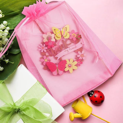 ANZNKU 100PCS Organza Bags 6x9 Large Gift Bags Mesh Pouches Drawstring, Cute Pink Goodie Bag for Jewelry Candy Sachet Soap Makeup, Sheer Party Favor Bag for Birthday Mother's Day Baby & Bridal Shower
