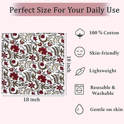 Ridhi Prune Red Hand Block Print 100% Cotton Napkins 18" x 18" (Set of 4) Reuseable Kitchen Napkins Cloth Decor Dinner Party Wedding Cocktail Gift for Spring, Easter