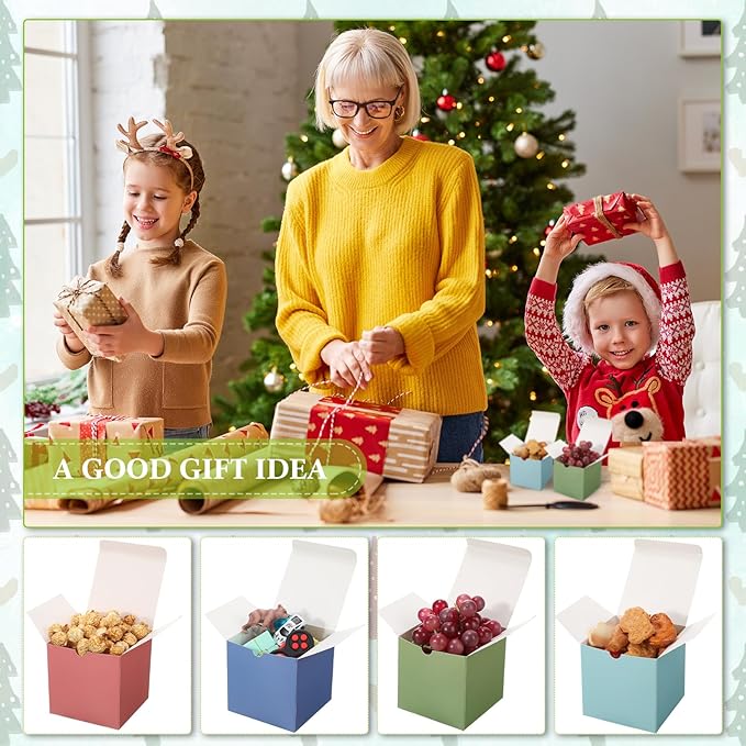 Zhehao 48 Pack Colorful Gift Boxes Small Cardboard Gift Boxes with Lids Bulk 3 x 3 x 3 Inch Square Kraft Cube Paper Box Assemble for Candles Wedding Presents Easy Birthday