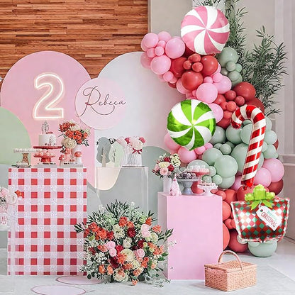Christmas Balloon Garland Arch Kit, 105Pcs Red Green Pink Latex Balloons with Candy Cane Lollipop Mylar Foil Balloons for Girls Women Xmas Holiday Birthday Christmas New Year Party Decorations
