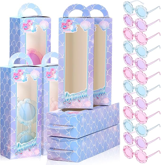 Fuyoooo 24 Pcs Mermaid Party Favor Doll Gift Boxes Include 12 Mermaid Goodie Boxes 12 Sunglasses Gift for Birthday Party Supplies