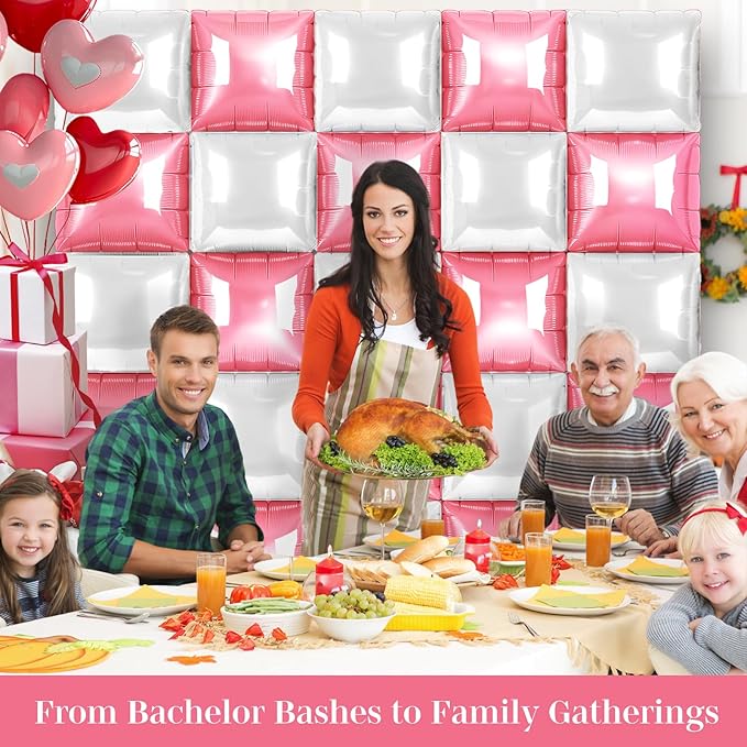Pink and White Square Foil Balloons 25 Pcs Metallic Pink and White Balloons Wall Backdrop for New Year Graduation Birthday Bridal Shower Party Arch Backdrop Decorations
