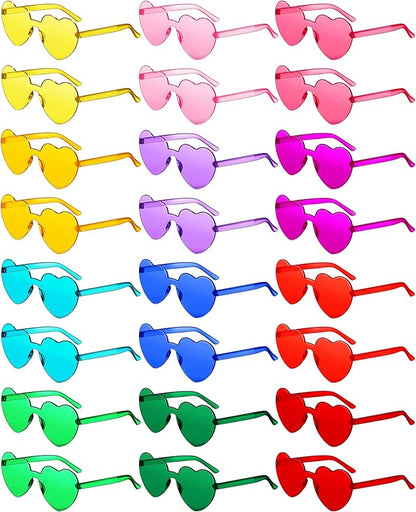 Kingdder 24 Pairs Heart Shaped Sunglasses Rimless Glasses Bulk Candy Color Tinted Eyewear Summer Party Favors