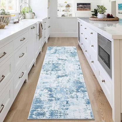 ROYHOME Modern Abstract 2x10 Runner Rug Non Slip Non Shedding Low Pile Stain Resistant Rug for Hallway Kitchen Bedroom, Light Blue