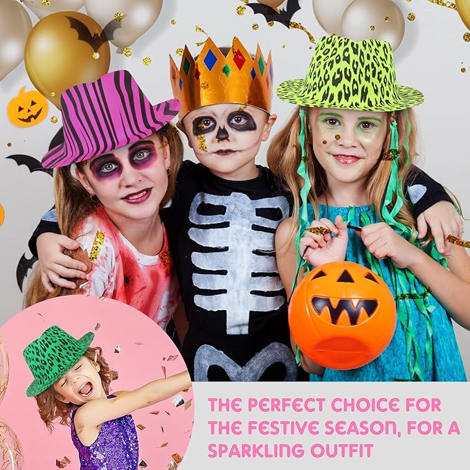 Handepo 50 Pcs Neon Party Hats for Adults Kids Halloween Colorful Plastic Cowboy Party Hats UV Reactive Fluorescent for Glow Birthday Weddings Carnival Concerts Music