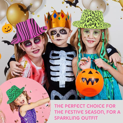 Handepo 50 Pcs Neon Party Hats for Adults Kids Halloween Colorful Plastic Cowboy Party Hats UV Reactive Fluorescent for Glow Birthday Weddings Carnival Concerts Music