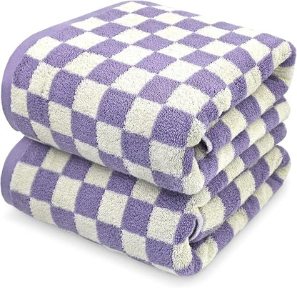 Jacquotha Shower Towels for Bathroom 27.5x55 Inches - Quick Dry Bath Towels Soft & Lightweight (2Pack), Cute Checkered Towel Sets Lilac, 520 GSM Absorbent Cotton