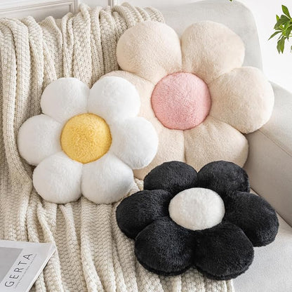 Flower Pillows, Decorative Pillows for Couch, Cute Daisy Pillow for Bed, Flower Shaped Decorative Throw Pillow Room Decor (Black, 14.9 Inches)