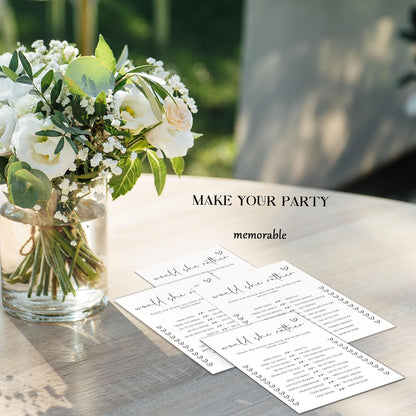 Bridal Shower Games, Would She Rather, 25Pcs Minimalist White Double-Sided Bridal Game Cards, Wedding Shower Games for Guests, Engagement Bachelorette Party Supplies - A15