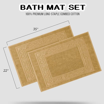 Superior Hotel & Spa Quality Bath Mat Set of 2, Made of Long-Staple Combed Cotton, Durable and Washable Bathroom Mat 2-Pack - Toast, 22" x 35" each