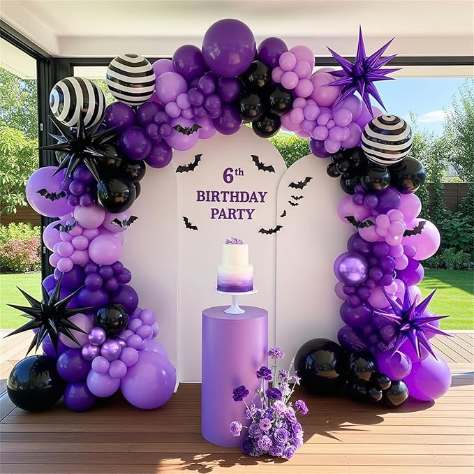 Isndare Purple Black Balloons, 12 Inch Dark Purple Light Balloons with Metallic Purple Confetti Latex Balloon Set for Girls Women Halloween Birthday Bridal Shower Wedding Party Decorations Is-02
