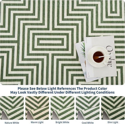 Washable Modern Lines Large Rug 10x13 for Living Room Modern Geometric Rugs Low Pile Soft Bedroom Carpet Thin Foldable Abstract Floor Carpet for Dining Kids Room Playroom, Green