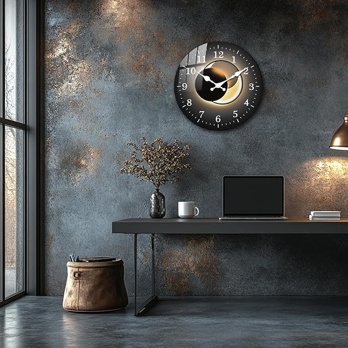 Black Gold Analog Wall Clock 12 Inch, Wooden Silent Wall Clocks Non-Ticking, Easy-to-Read Wall Clocks Battery Operated Decorative for Bedroom Kitchen Living Room Wall Décor