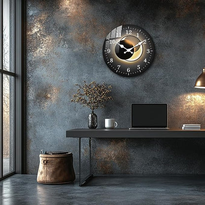 Black Gold Analog Wall Clock 12 Inch, Wooden Silent Wall Clocks Non-Ticking, Easy-to-Read Wall Clocks Battery Operated Decorative for Bedroom Kitchen Living Room Wall Décor