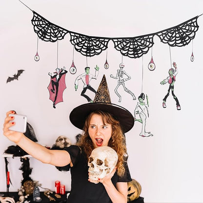 Cheerland Halloweens Garland Skeleton Garland Decoration Spooky Banner Spider Web Halloween Party Decorations Hanging Monster Bash Haunted Summerween Gothic Horror Birthday Skull Party Supplies